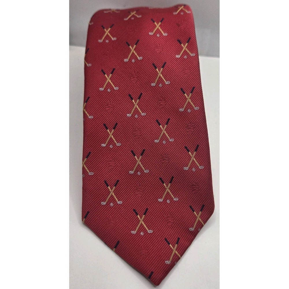 Vtg Peter Millar Crossed Golf Club Tie Red Hand Folded Y2K Tie 3x60